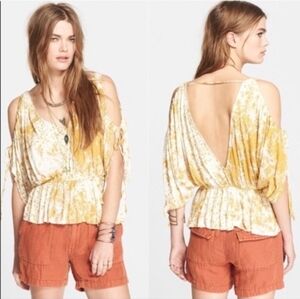 FREE PEOPLE Abracadabra Cold Shoulder Floral Drapey Boho Mustard Yellow Top